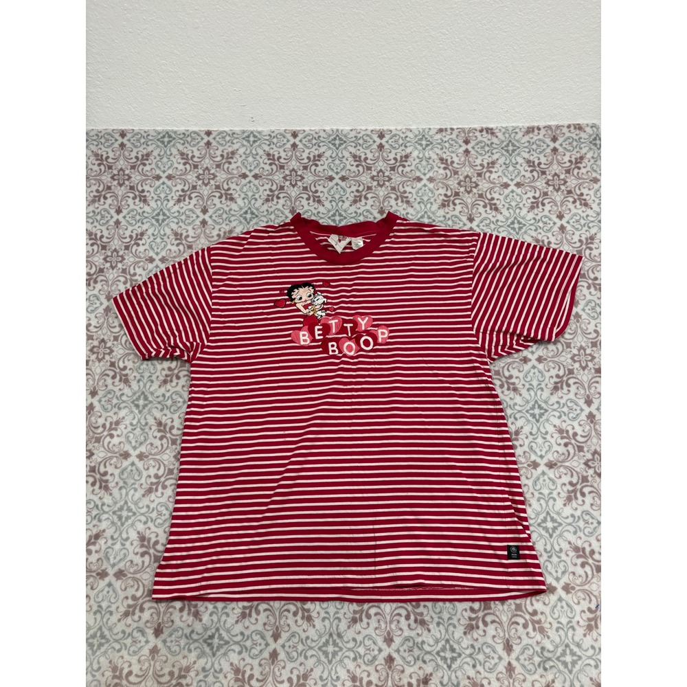 Vintage Betty Boop MGM Grand Striped T-Shirt XXL Red White Embroidered Heart Tee